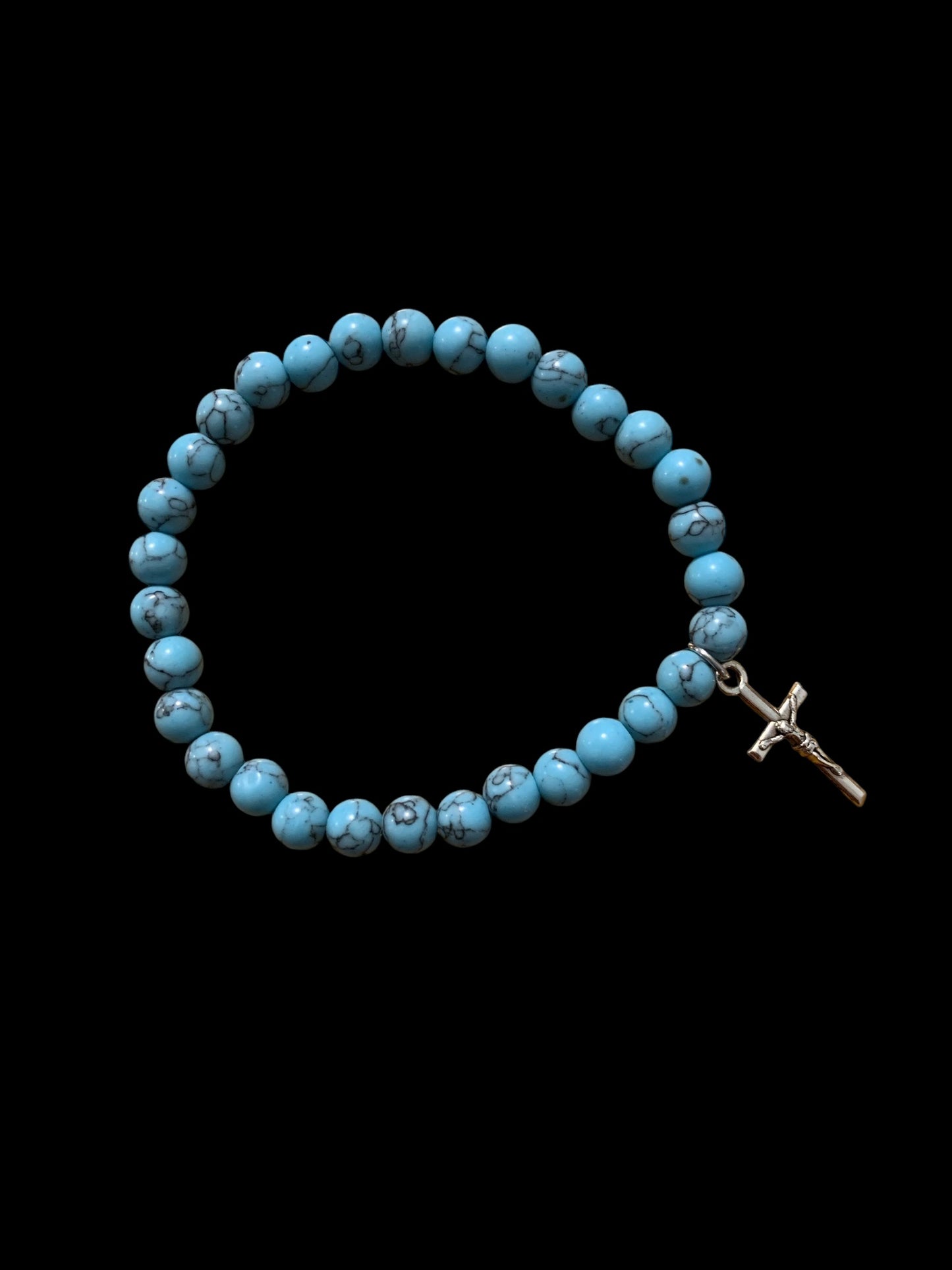 Handmade Turquoise Natural Stone Bracelet with Silver Cross