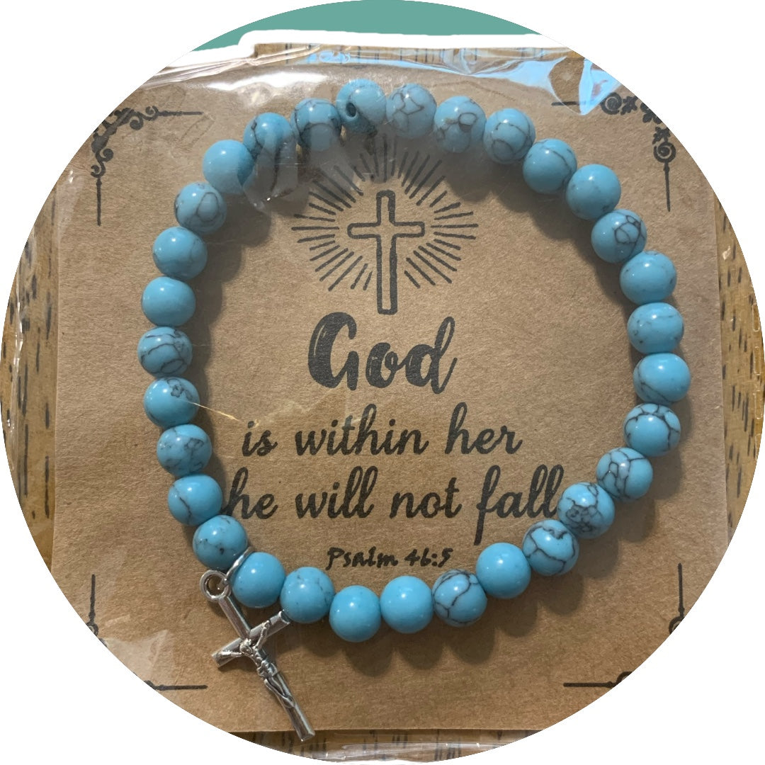 Handmade Turquoise Natural Stone Bracelet with Silver Cross