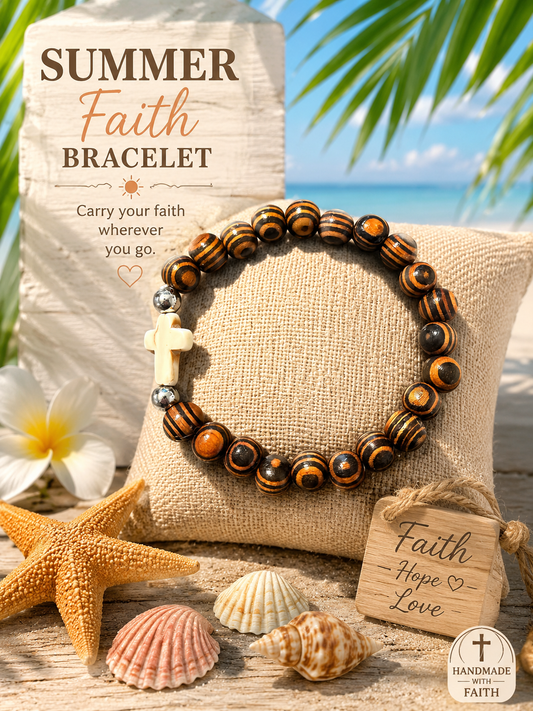 Stone Wood Cross Faith Bracelet