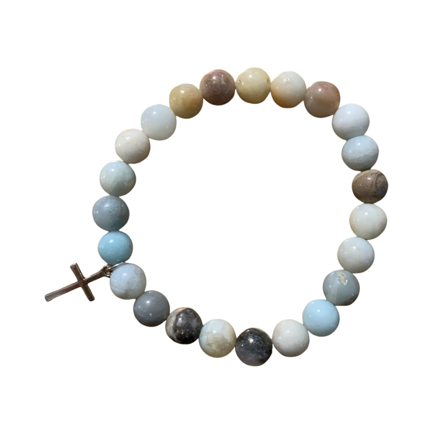 Handmade Light Blue Agate Natural Stone Bracelet with Silver Cross