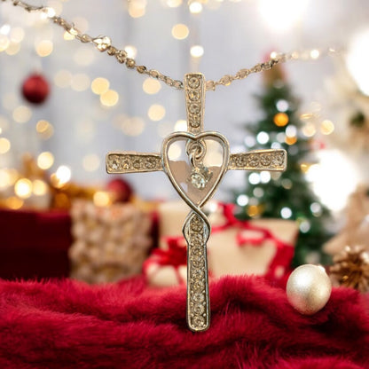 Heart Cross Silver Plated Necklace