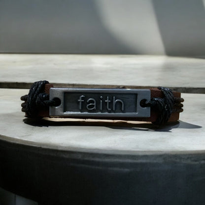 Faith Leather Black and Brown Adjustable Bracelet