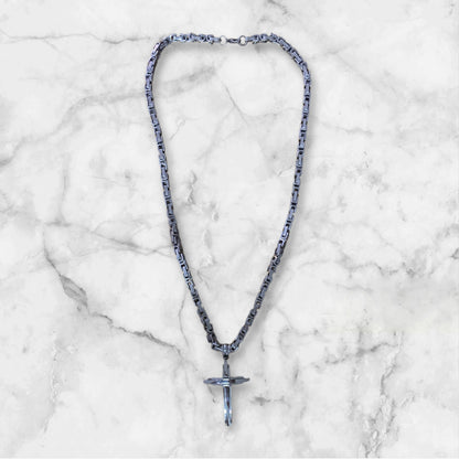 Man’s Stainless Steel Cross Necklace Heavy Thick Silver Color