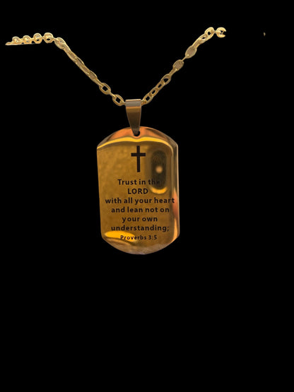 Trust in the Lord with All of Your Heart Necklace Proverbs 3:5 fGold Plated Stainless Steel)