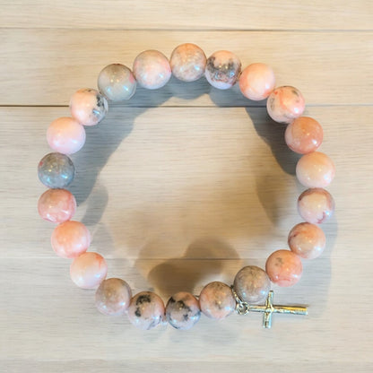 Handmade Agate Natural Stone Bracelet with Silver Cross