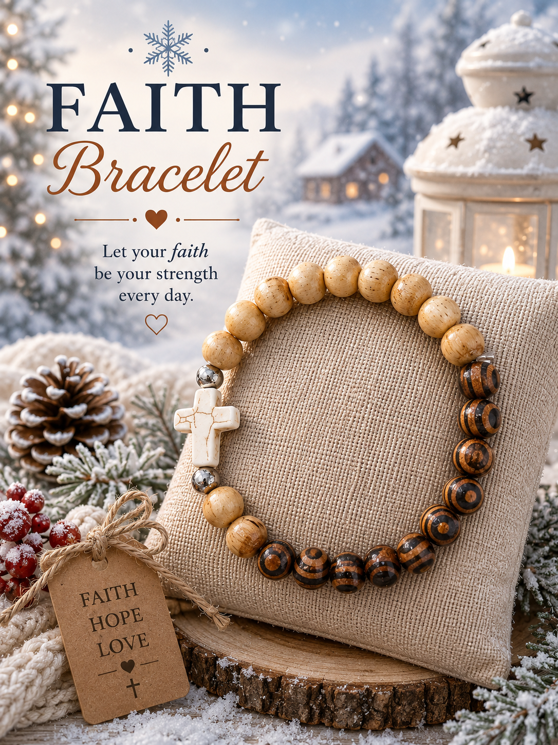 Stone Blended Wood Faith Bracelet