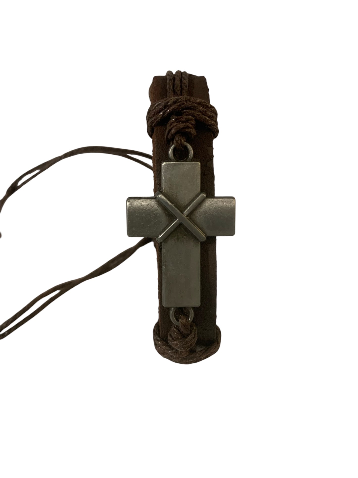 Leather Cross Bracelet Genuine Adjustable