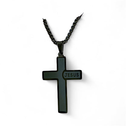 Jesus Cross Black Stainless Steel Necklace