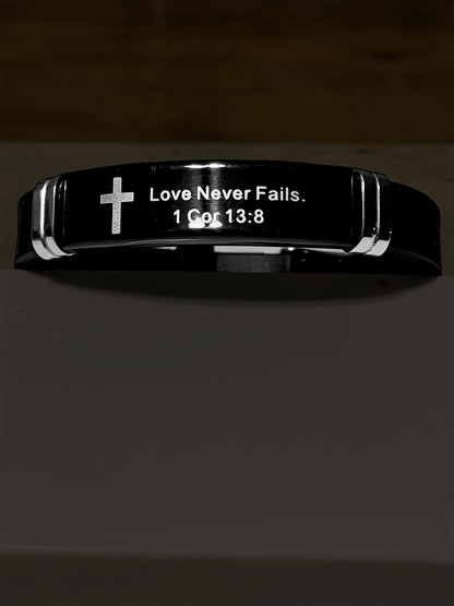 Love Never Fails (Black) Stainless Steel Bracelet