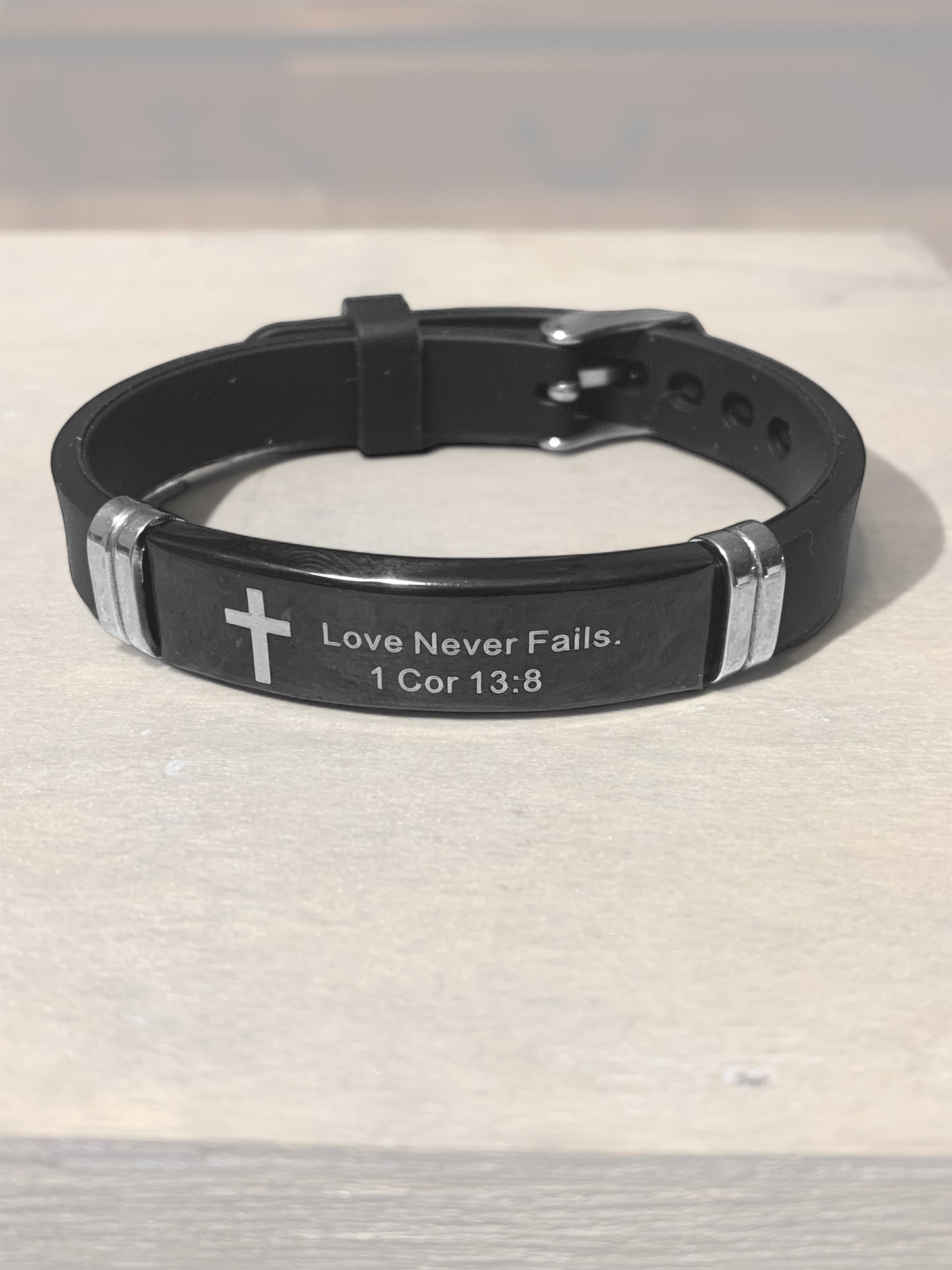 Love Never Fails (Black) Stainless Steel Bracelet