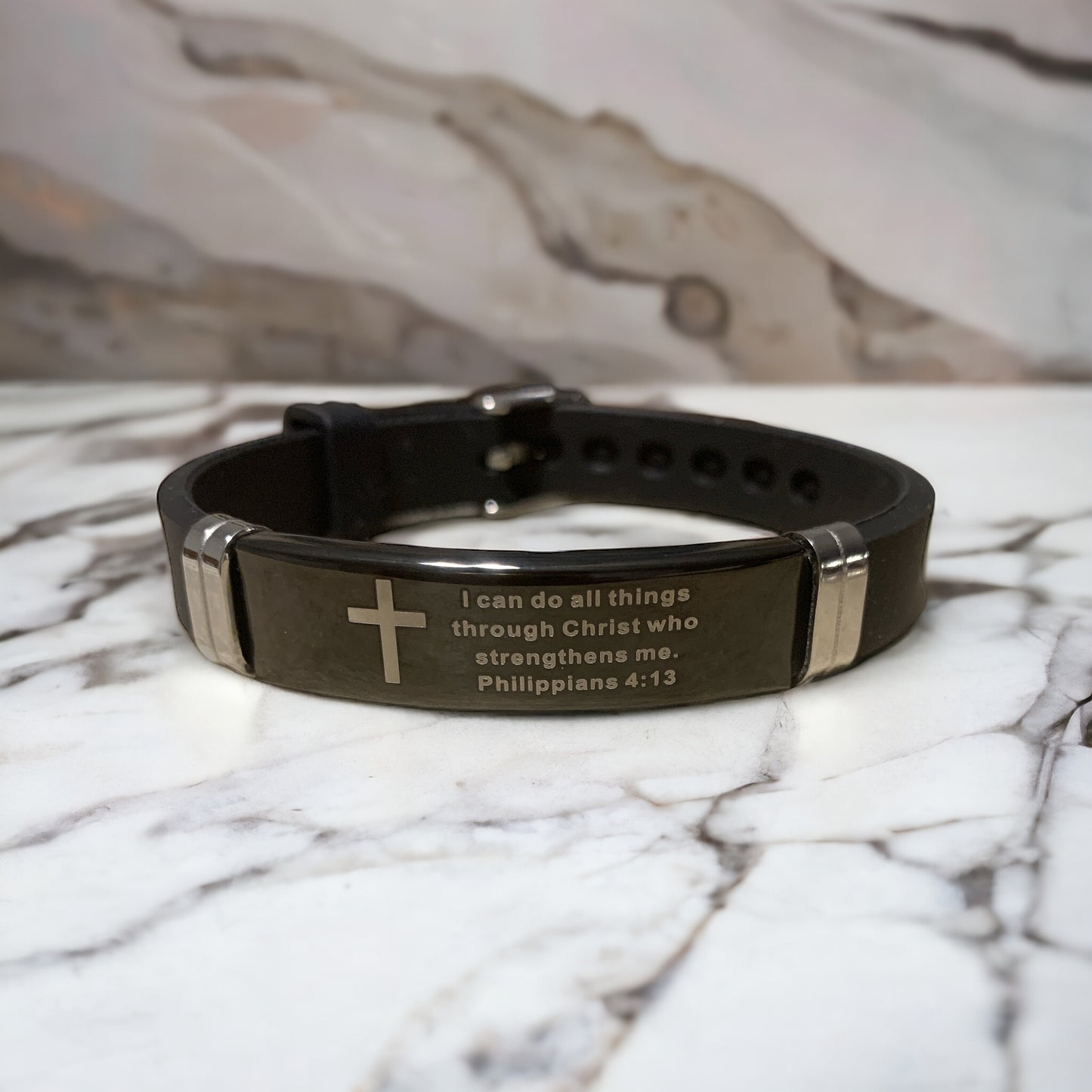 I Can Do All Things Through Christ (Black) Stainless Steel Bracelet