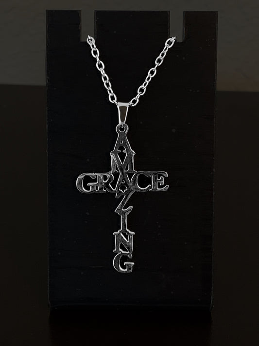 Amazing Grace Cross Stainless Steel Necklace